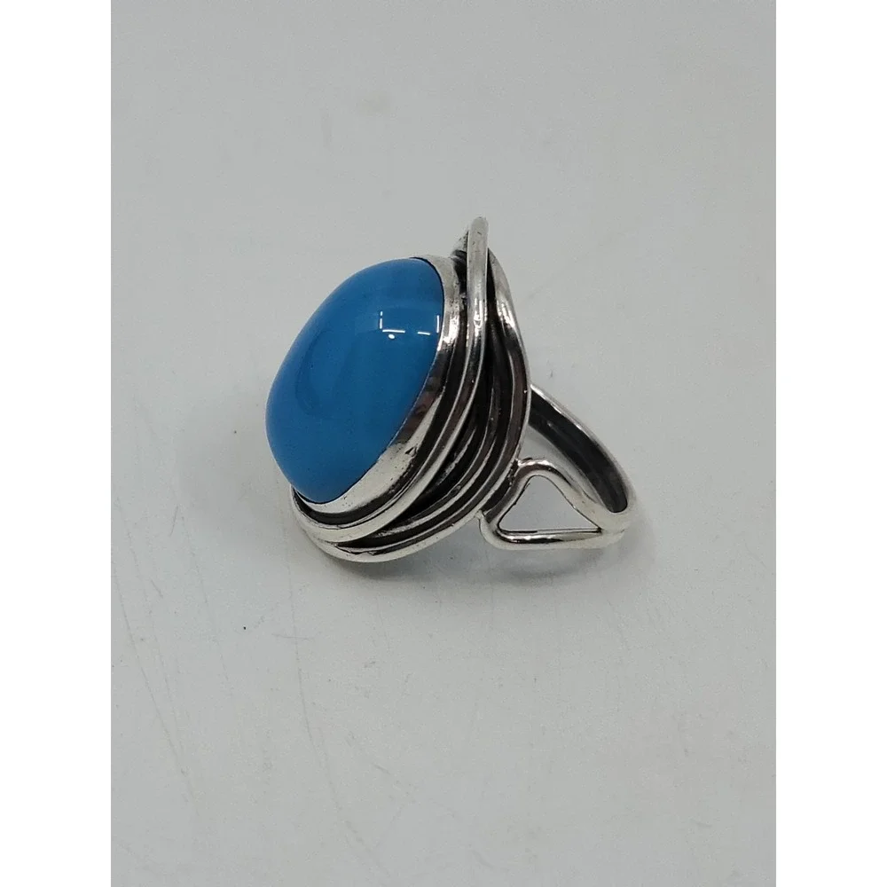Sterling Silver Blue Chalcedony‎ Agate Oval Womens Ring Size 7.5 Gemstone